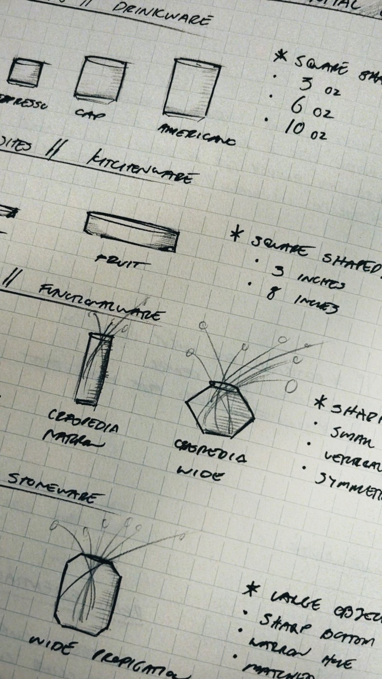 notebook sketch studies for myal ceramics vessels and crispedia forms